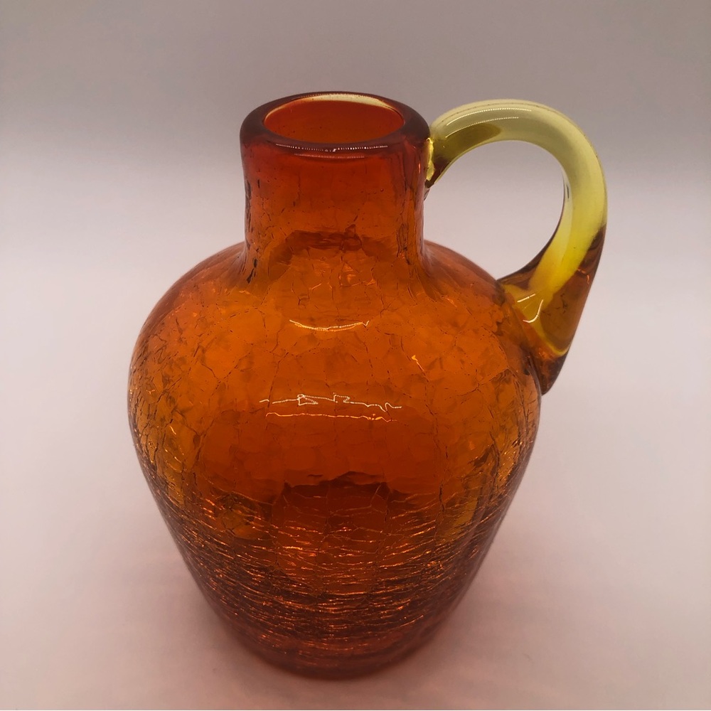 Vintage Hand Blown Mini Glass Pitcher Crackle Finish